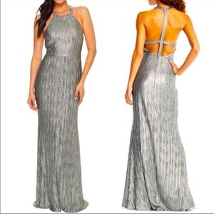 Adrianna Papell Crinkle Metallic Beaded Maxi Dress